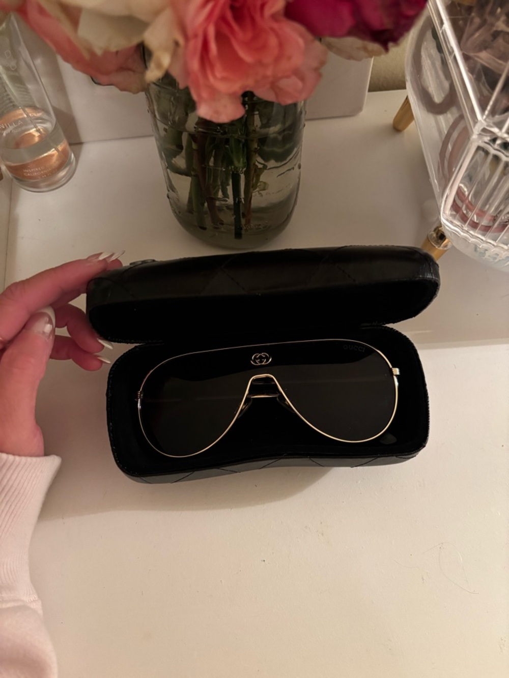 Gucci Gold Frame Black Lens Shield Sunglasses